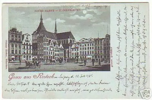 00983 Mondscheinkarte Gruß aus Rostock Marienkirche1901