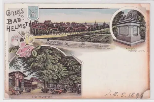 81685 Ak Lithographie Gruß aus Bad Helmstedt Restauration und Kiregerdenkmal