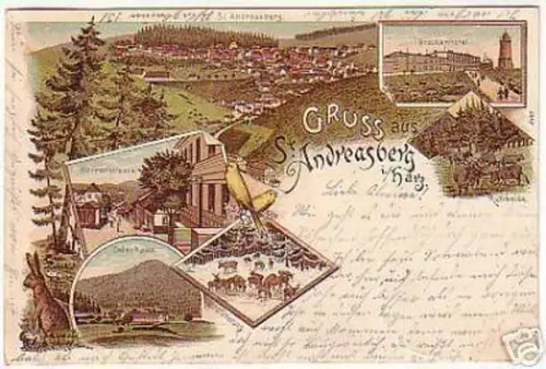 05129 Ak Lithographie Gruss aus St. Andreasberg 1899