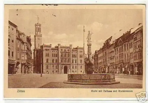 10601 Ak Zittau Markt mit Rathaus und Marsbrunnen 1926