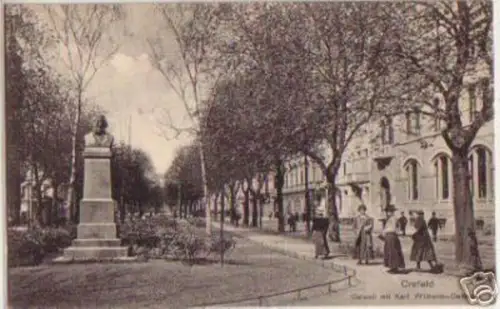14230 Ak Crefeld Ostwall mit Karl Wilhelm Denkmal 1909