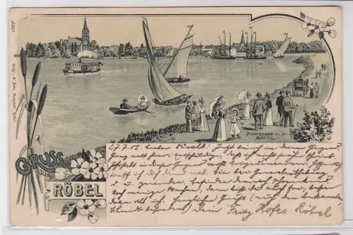 79345 Ak Lithographie Gruß aus Röbel Promenade 1902
