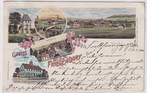 53940 Ak Lithographie Gruß aus Frielendorf Bahnhof, Sendberg, Schule 1900