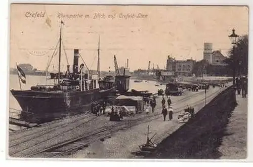 02303 Ak Crefeld Rheinpartie mit Blick auf Crefeld Linn 1913