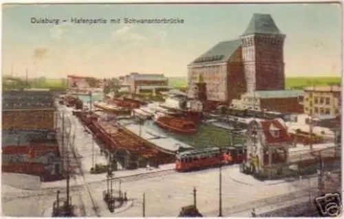 09773 Ak Duisburg Hafenpartie Schwanentorbrücke 1930