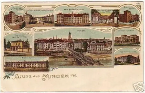11536 Ak Lithographie Gruss aus Minden i.W. 1917