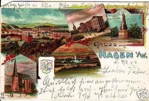 27808 Ak Lithographie Gruss aus Hagen in Westfalen 1902