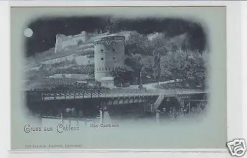 31456 Mondscheinkarte Gruß aus Coblenz Carthaus um 1900