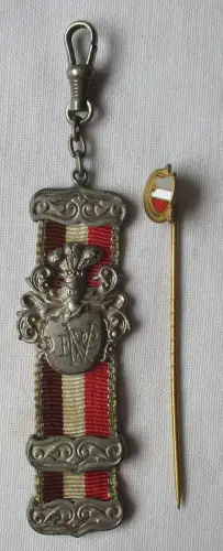schöner Bierzipfel 800er Silber Studentika Chemnitz plus Abzeichen (163254)