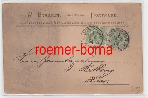 72240 seltene Reklame Postkarte Dortmund Ingenieur W. Eckhardt 1884
