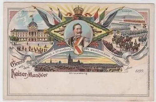 50897 Ak Lithographie Gruß aus dem Kaiser Manöver Strassburg 1899