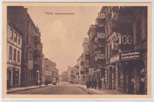 89912 Ak Tilsit Sowetsk (Kaliningrad) Kasernenstrasse mit Geschäften 1912