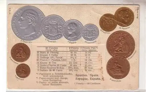 53560 Präge Ak Spanien mit Abbildungen von Münzen um 1900