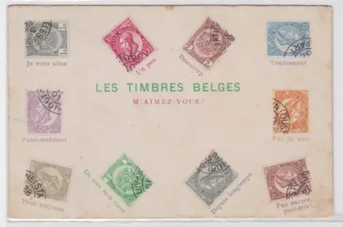95770 Briefmarken AK Les Timbres Belges - Belgische Briefmarken um 1900