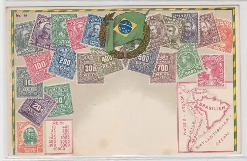27401 Wappen Ak Brasilien Brazil mit Briefmarken um 1900