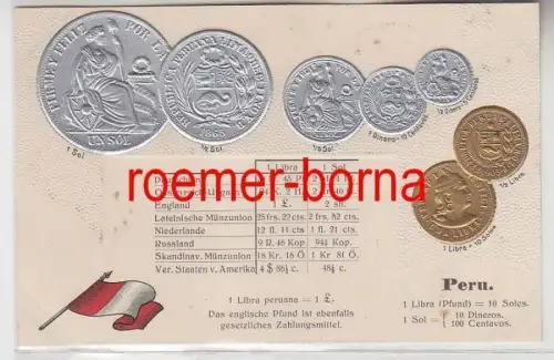83498 Präge Ak mit Münzabbildungen Peru um 1920