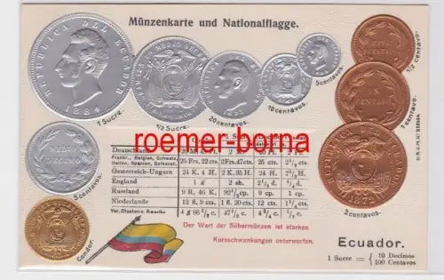 81408 Präge Ak mit Münzabbildungen Ecuador um 1920