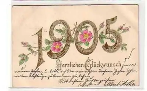 40335 Neujahrs Präge Ak Blumen und Jahreszahl 1905