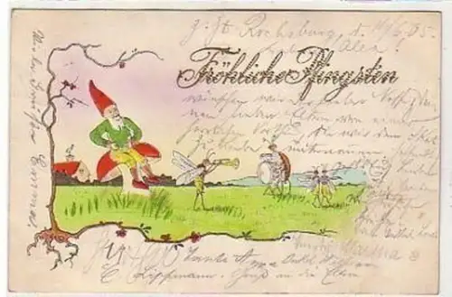35322 Pfingst Präge Ak Zwerg und Maikäfer 1905