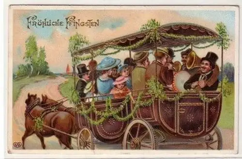 61231 Fröhliche Pfingsten Ak Pfingstausflug mit dem Kremser Pferdefuhrwerk 1917