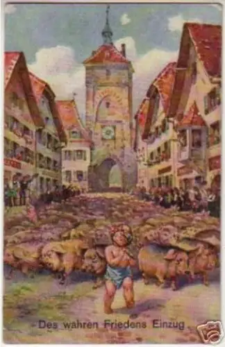 13673 Humor Ak "Des wahren Friedens Einzug" um 1915