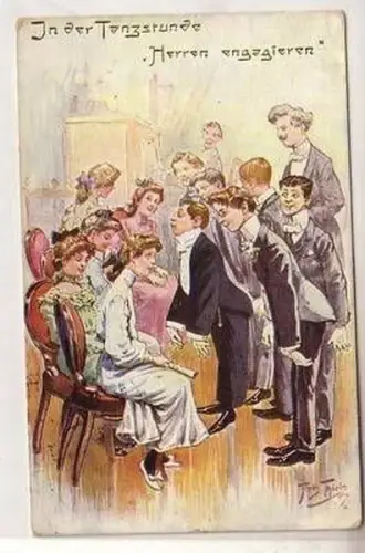 47212 Humor Ak Arthur Thiele in der Tanzstunde "Herren engagieren" 1912