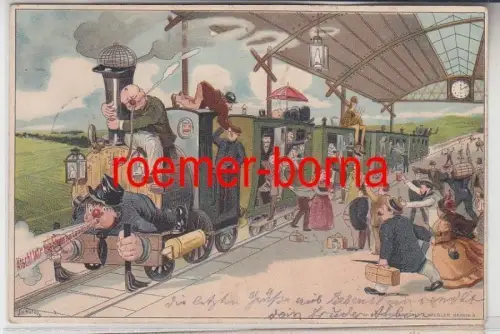 83638 Künstler Ak Humor Eisenbahn 'Ätsch! Wir machen ne Landpartie' 1899