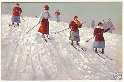 15994 Ak Damen beim Skifahren 1910