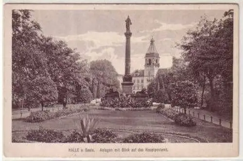 47998 Ak Halle Anlagen mit Blick zum Hauptpostamt um1920