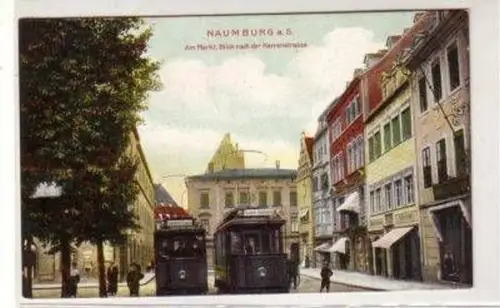 46395 Ak Naumburg Markt mit Straßenbahnen 1909