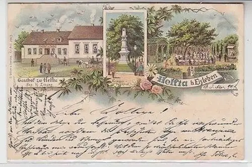 62519 Ak Lithographie Helfta bei Eisleben Gasthof, Kriegerdenkmal usw. 1899