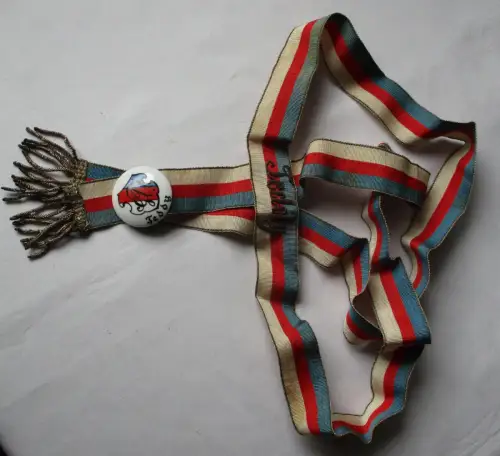 Studentika Bandknopf mit Couleurband weiß rot blau um 1900 (135335)