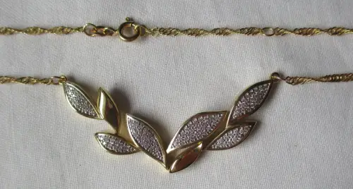 hochwertige 585er Gold Halskette 0.43 ct. Diamant Collier in Laubform (167923)