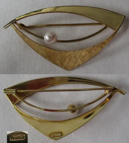 elegante 333er Gold Damen Brosche mit kleiner Perle (102471)