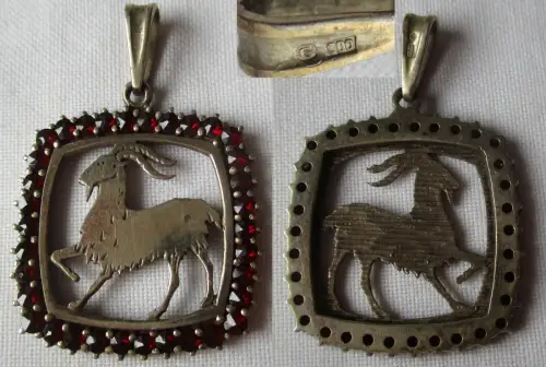 eleganter 900er Silber Granat Kettenanhänger Sternzeichen Steinbock (106142)