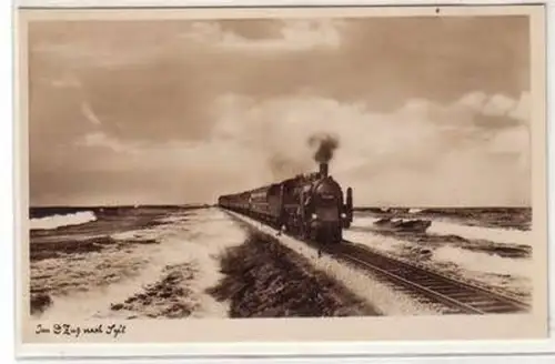 48799 Ak Im D-Zug über den Hindenburgdamm nach Sylt um 1930