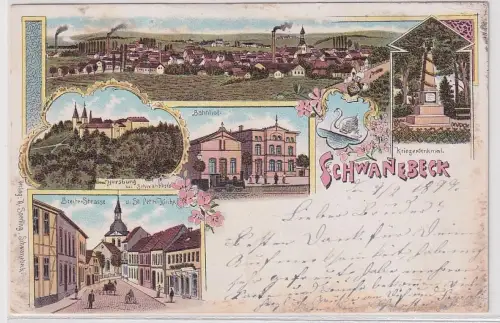 15069 Ak Lithographie Schwanebeck, Bahnhof, Kriegerdenkmal usw. 1899