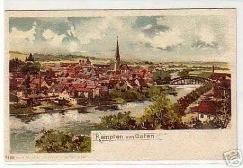 00170 Ak Lithographie Kempten von Osten um 1900
