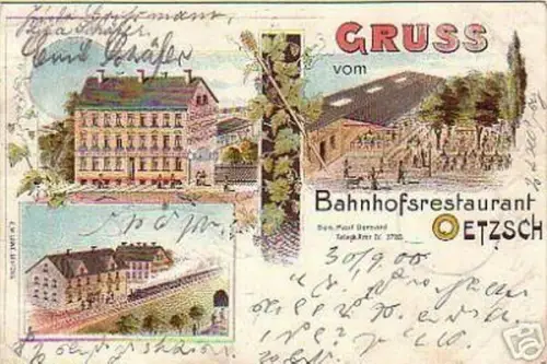 schöne Ak Gruss vom Bahnhofsrestaurant Oetzsch 1900