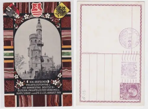 22055 Ganzsachen Ak Philatelistentag Karlsbad 1910