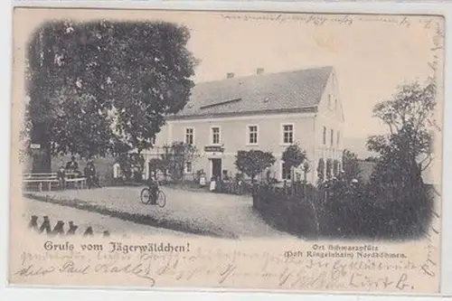 58631 Ak Gruß vom Jägerwäldchen! Ort Schwarzpfütz Nordböhmen 1902