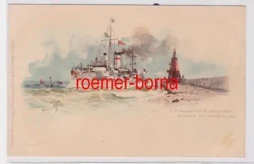 84752 Ak Lithografie Panzerschiff 'Siegfried' Einfahrt vor Swinemünde um 1900
