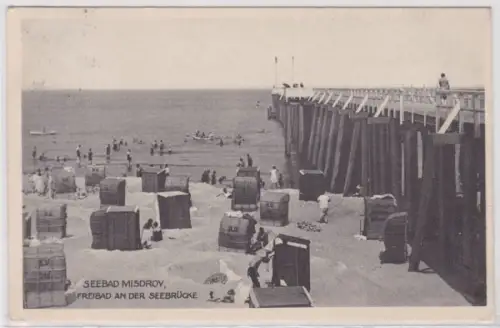 93176 Ak Seebad Misdroy Miedzyzdroje Freibad an der Seebrücke 1932