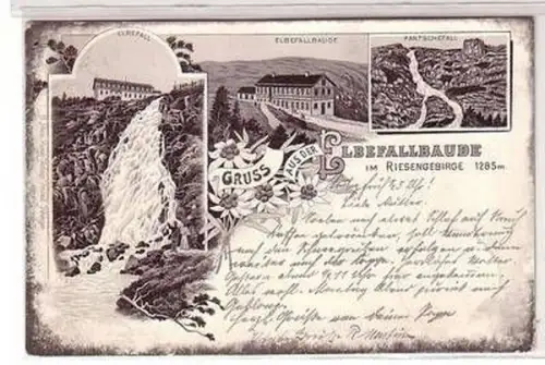 01117 Ak Lithographie Gruß aus der Elbefallbaude im Riesengebirge 1904