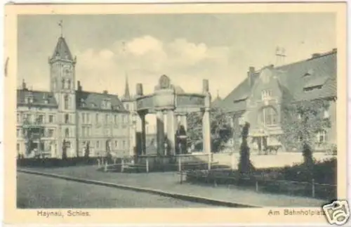 24003 Ak Haynau in Schlesien am Bahnhofplatz 1931