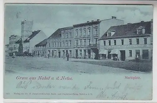 64110 Mondscheinkarte Gruß aus Nakel Naklo an der Netze Marktplatz 1898
