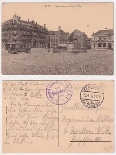 93264 Feldpost Ak Sedan Stempel kgl. sächs. Eisenbahnbaukompanie Nr.7, 1916