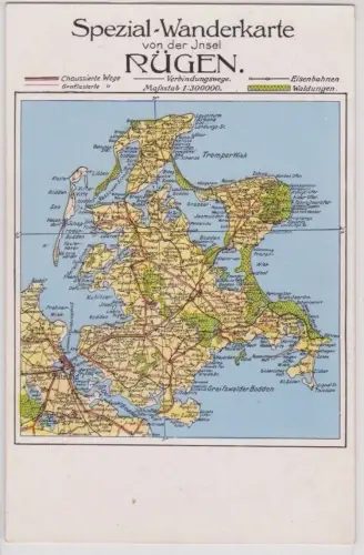 907523 Ak Spezial-Wanderkarte von der Insel Rügen um 1916