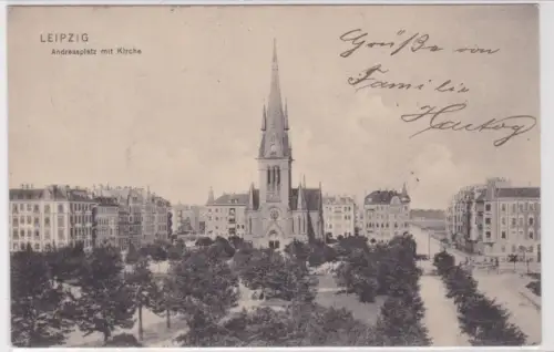 34752 Ak Leipzig Andreasplatz mit Kirche 1906