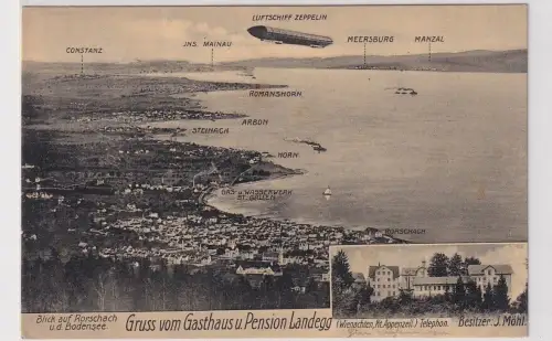 06476 Ak Gruss aus Gasthaus und Pension Landegg Rorschach Bodensee 1908